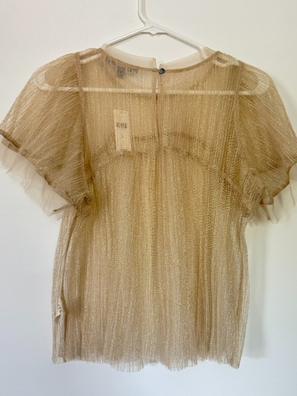 Anthropologie Metallic Shimmer Mesh Top Neutral Gold Sparkle Sheer Size Medium
